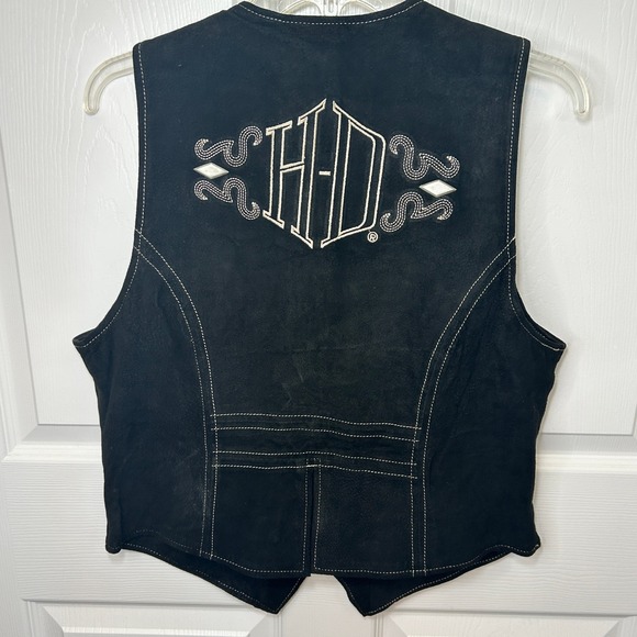 Harley-Davidson Vintage 90's Vest Black Suede Leather Womens Biker L Embroidered